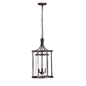 Merlo 110-Watt 3-Light Lantern Style Shaded Pendant Light with Glass Shade, No Bulbs Included