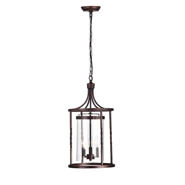 GREENVILLE SIGNATURE Merlo 110-Watt 3-Light Lantern Style Shaded Pendant Light with Glass Shade, No Bulbs Included