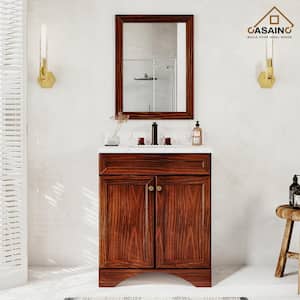 30 in. W x 22 in. D x 35.4 in. H Single Sink Freestanding Bath Vanity in Traditional Brown with Marble Top and Mirror