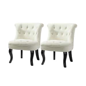 Jane Modern Ivory Velvet Tufted Accent Armless Side Chair (Set of 2)