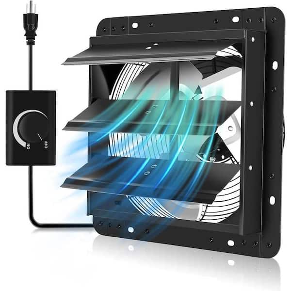 1130CFM 12 in. Aluminum Electric Powered Shutter Exhaust Fan with Speed Controller, Automatic Shutter, High Speed, Black