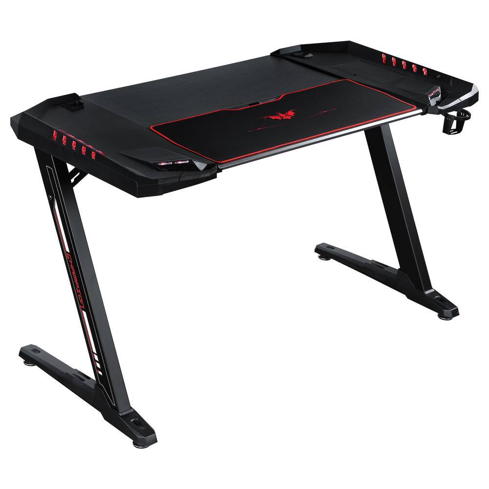 Z-Framed 51" Black Gaming Desk with RGB Lighting and Power Outlets