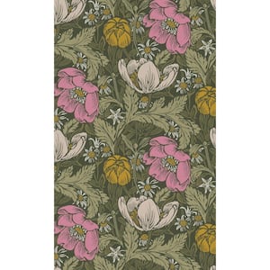 Green and Pink Bold Leaves and Flower Tropical Shelf Liner Non- Woven Non-Pasted Wallpaper (57 sq. ft.) Double Roll