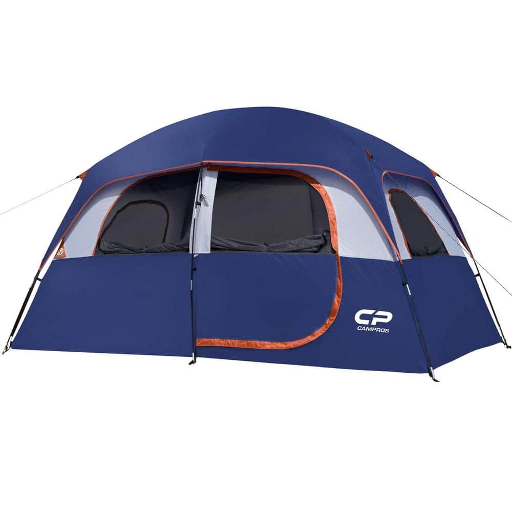 6-Person Blue Camping Tents, Waterproof Windproof Family Tent with Top Rain