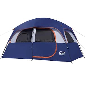 6-Person Blue Camping Tents, Waterproof Windproof Family Tent with Top Rainfly, Easy Set Up, Portable with Carry Bag
