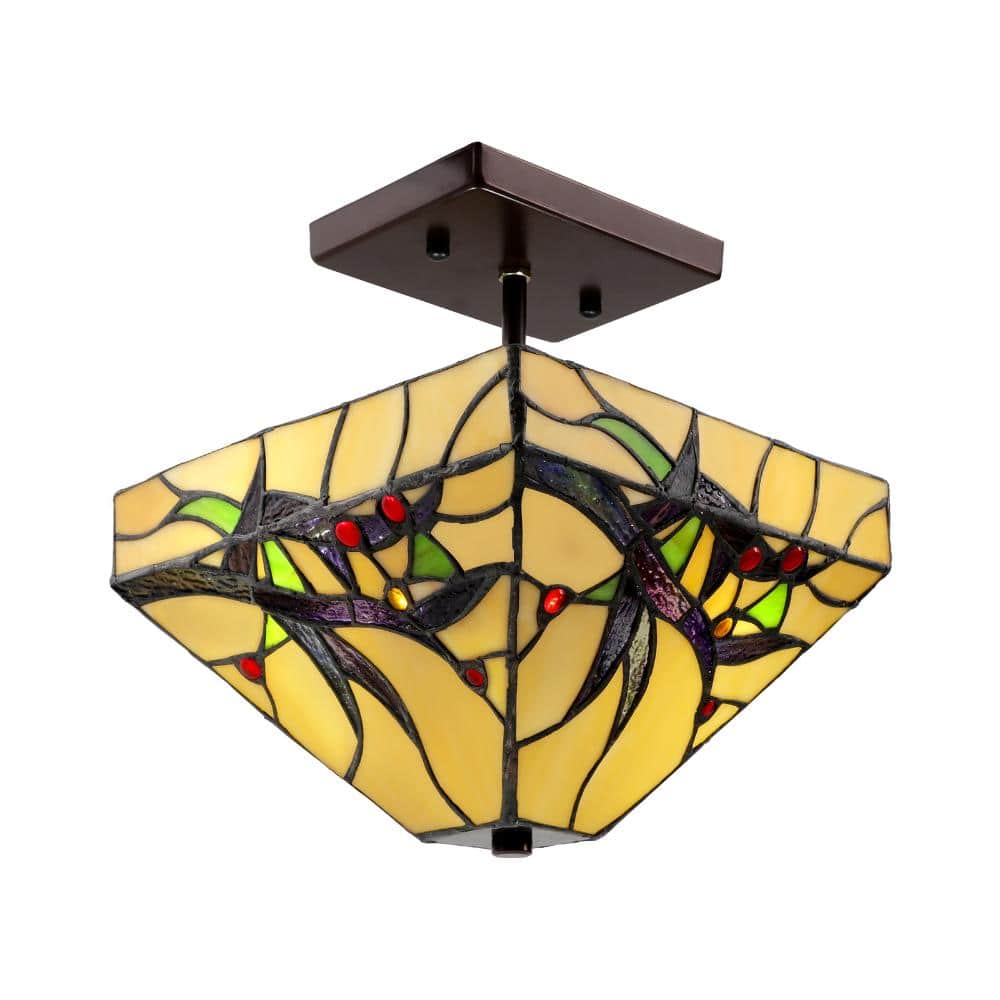 10.23 in. Retro Multi-Color Shaded Triangle Semi-Flush Mount Ceiling Light with  Stained Glass Shade, No Bulbs included price history on PriceWatchPro