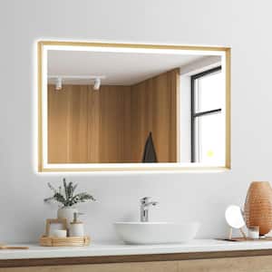 Apollo 48 in. W x 30 in. H Rectangular Framed LED Bathroom Vanity Mirror in Brushed Gold