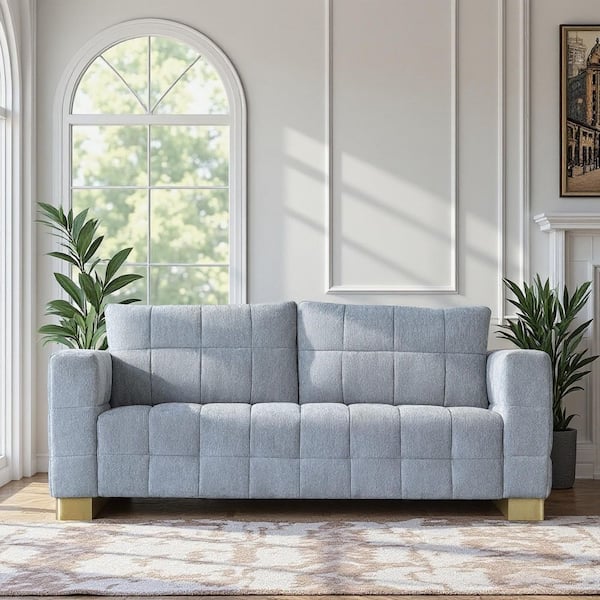 82in. Square Arm Rectangle Sofa, Chenille, Polyester Couch with Removable Back Cushion Cover for Living Room, Light Gray
