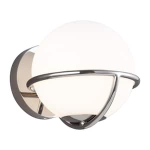 Apollo 7.125 in. W 1-Light Polished Nickel Wall Sconce with White Orb Shade
