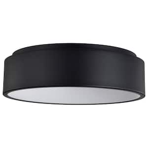 Orbit 17.75 in. 100-Watt Contemporary Black Integrated LED Flush Mount with White Acrylic Shade