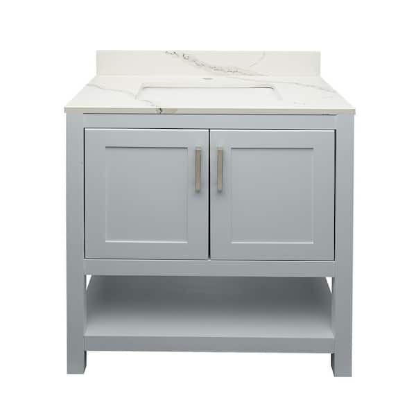 Ella Taos 31 in. W x 22 in. D x 36 in. H Single Sink Bath Vanity in Grey with Calcutta white Qt. Top Single Hole