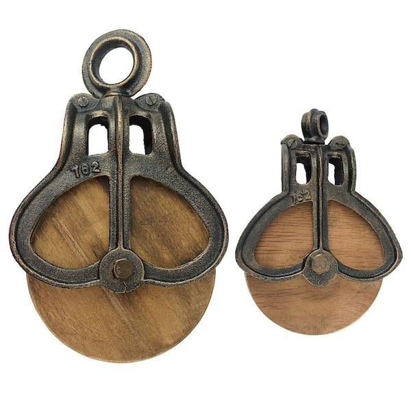 Design Toscano Vintage Cast Iron and Wood Wheel Farm Pulley Set (2-Piece)