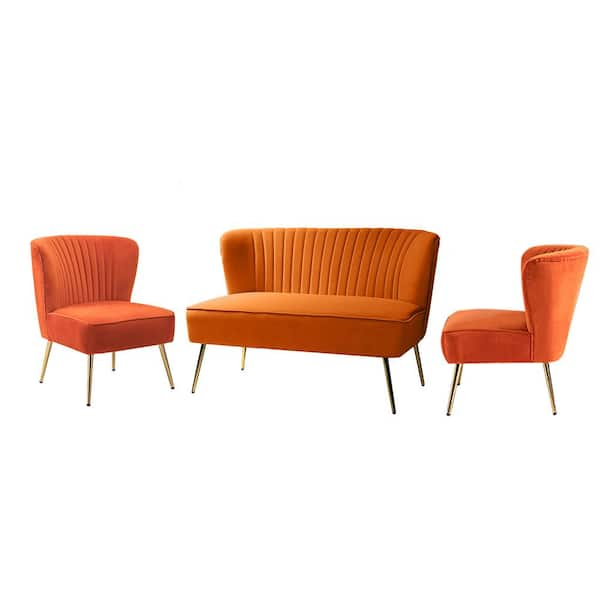 Jayden Creation Carmita 3 Piece Orange Living Room Set Sf0140 Jm002 S2 Oran The Home Depot