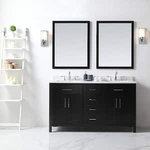 Tahoe 72 in. W x 21 in. D x 34 in. H Double Sink Bath Vanity in Espresso with White Engineered Stone Top, Mirrors & USB