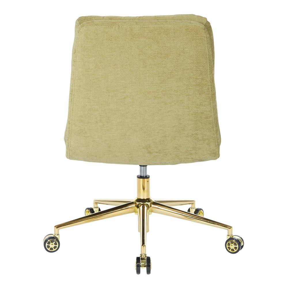Olive Fabric Armless Ergonomic Swivel Office Chair with Gold Base