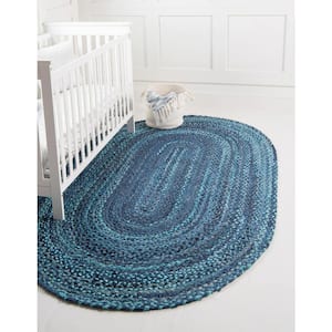 Braided Chindi Blue 8 ft. x 10 ft. Oval Area Rug