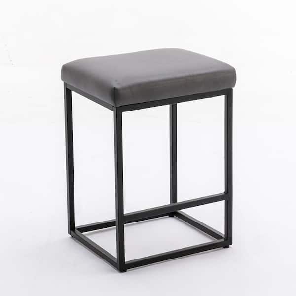 ATHMILE 24 in. H Dark Gray Backless Faux Leather Upholstered Metal Frame Bar Stools (Set of 2)