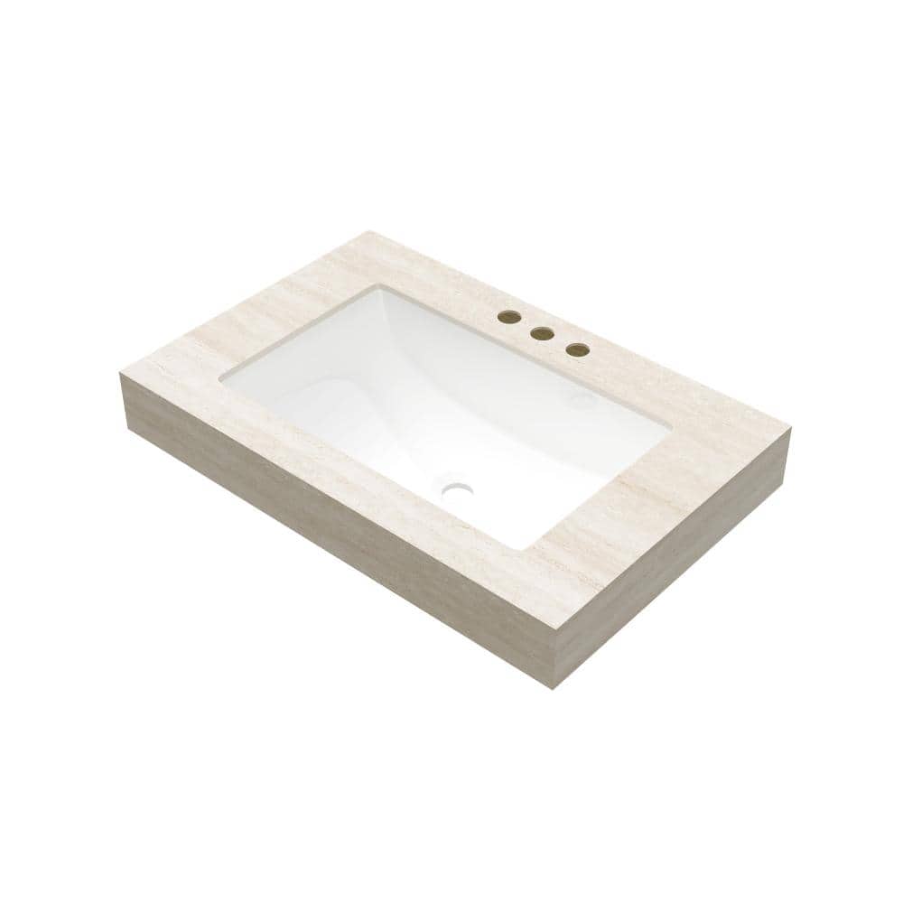 30 in.W x 19 in.D Beige Travertine-Pattern Sintered Stone Countertop,White Ceramic Sink,3 Pre-drilled Faucet Holes price history on PriceWatchPro