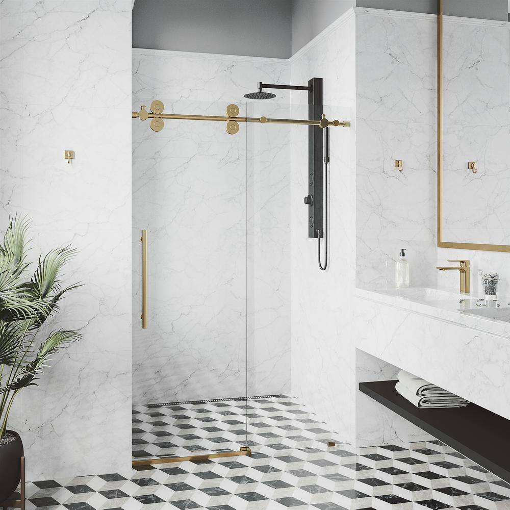 Matte Gold Frameless Sliding Shower Door with Clear Glass