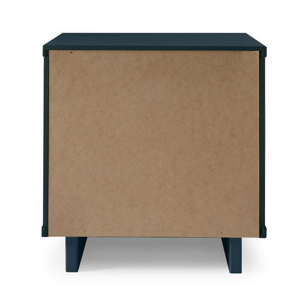 Granville Midnight Blue Modern 1-Drawer Nightstand with Ribbed Detail