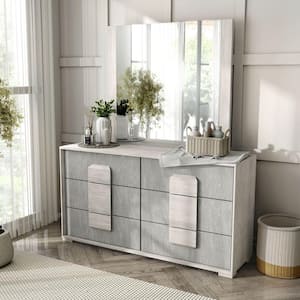 Bulevard Washed White and Stone Gray 6-Drawer 60 in. Dresser with Mirror