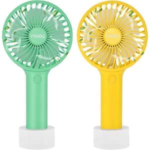 2-Pack Upgraded Mini Portable Handheld Fan with 3 Speed and 7-Hours to 20-Hours Runtime in Lake Green + Lemon Yellow