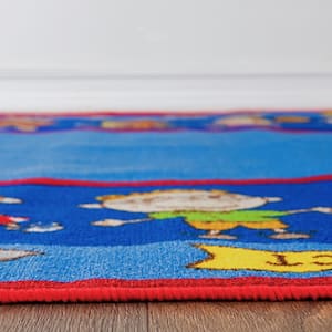 Kids Educational Multi 6 ft. 6 in. x 6 ft. 6 in. Learning Non Slip Round Area Rug