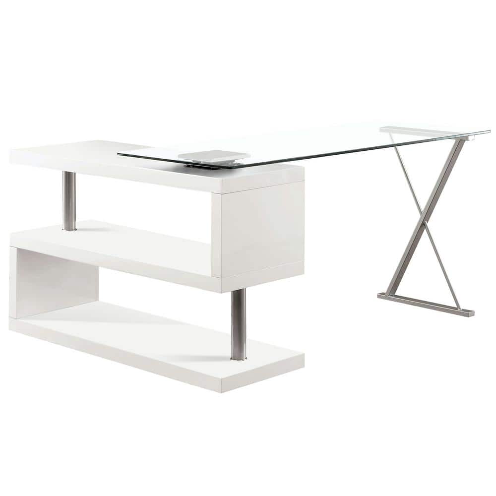 Furniture of America Corryton 59.25 in. Rectangle White Computer Desk with Convertible Shape -  IDF-DK6131WH