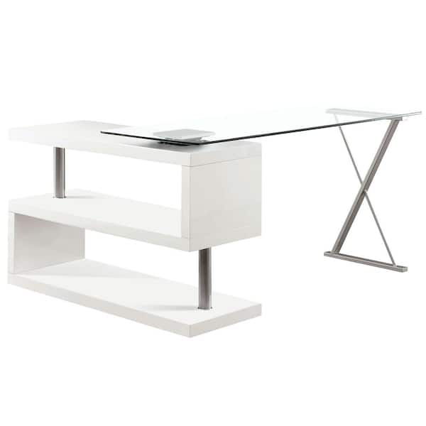 Furniture of America Corryton 59.25 in. Rectangle White Computer Desk with Convertible Shape