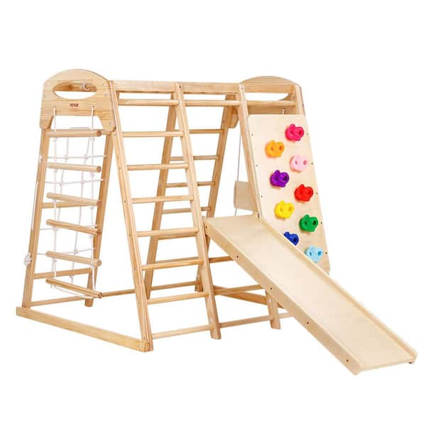 7-in-1 Indoor Jungle Gym Toddler Playground with Slide, Swing, Climbing Wall, Rope Ladder, 47.2 x 58 x 56 in. brown