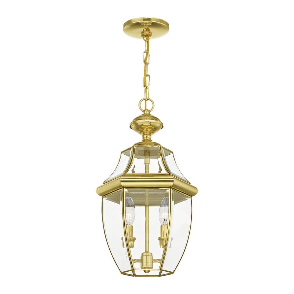 Monterey Polished Brass 2-Light Outdoor Pendant with Clear Beveled Glass