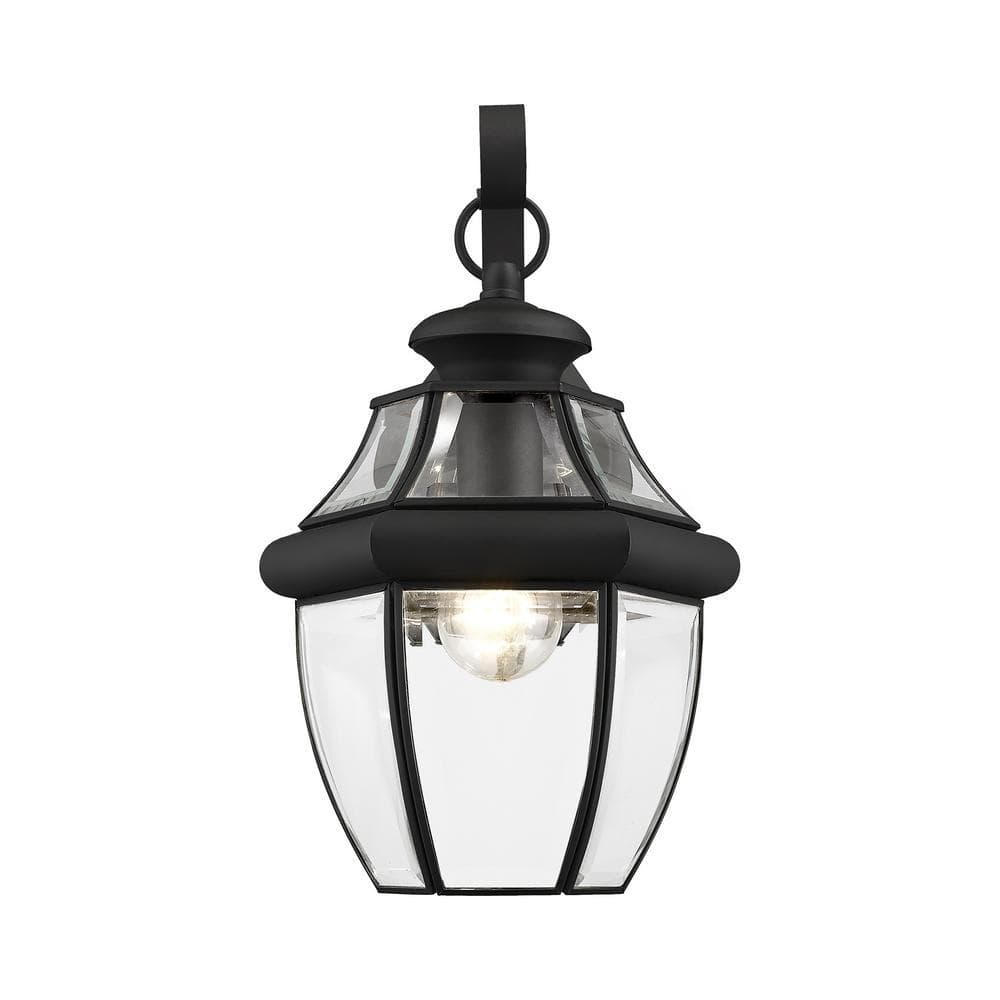 Colonial Black Brass Lantern Sconce with Beveled Glass