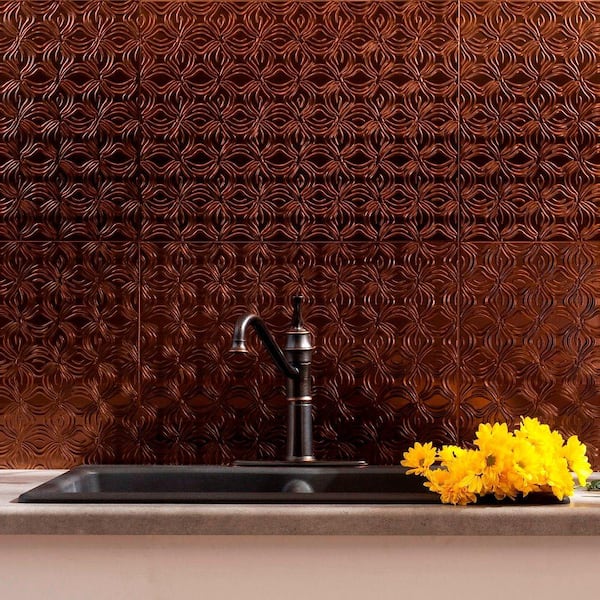 Fasade 18.25 in. x 24.25 in. Oil Rubbed Bronze Lotus PVC Decorative Tile Backsplash