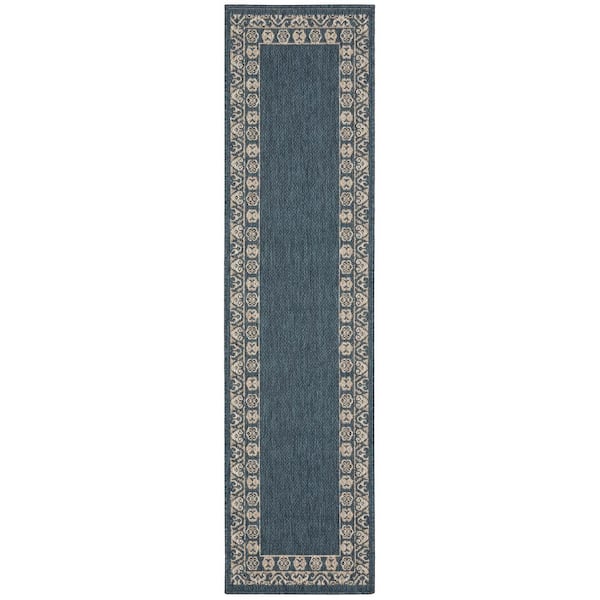 AVERLEY HOME Bermuda Blue/Grey 2 ft. x 8 ft. Border Indoor/Outdoor Patio Runner Rug