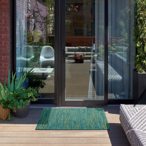 Essentials doormat 2 ft. x 4 ft. Blue Green Solid Contemporary Indoor/Outdoor Patio Kitchen Area Rug