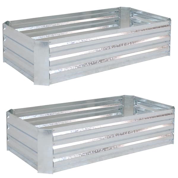 Sunnydaze 48 in. Silver Rectangular Galvanized Steel Raised Beds (2-Pack)