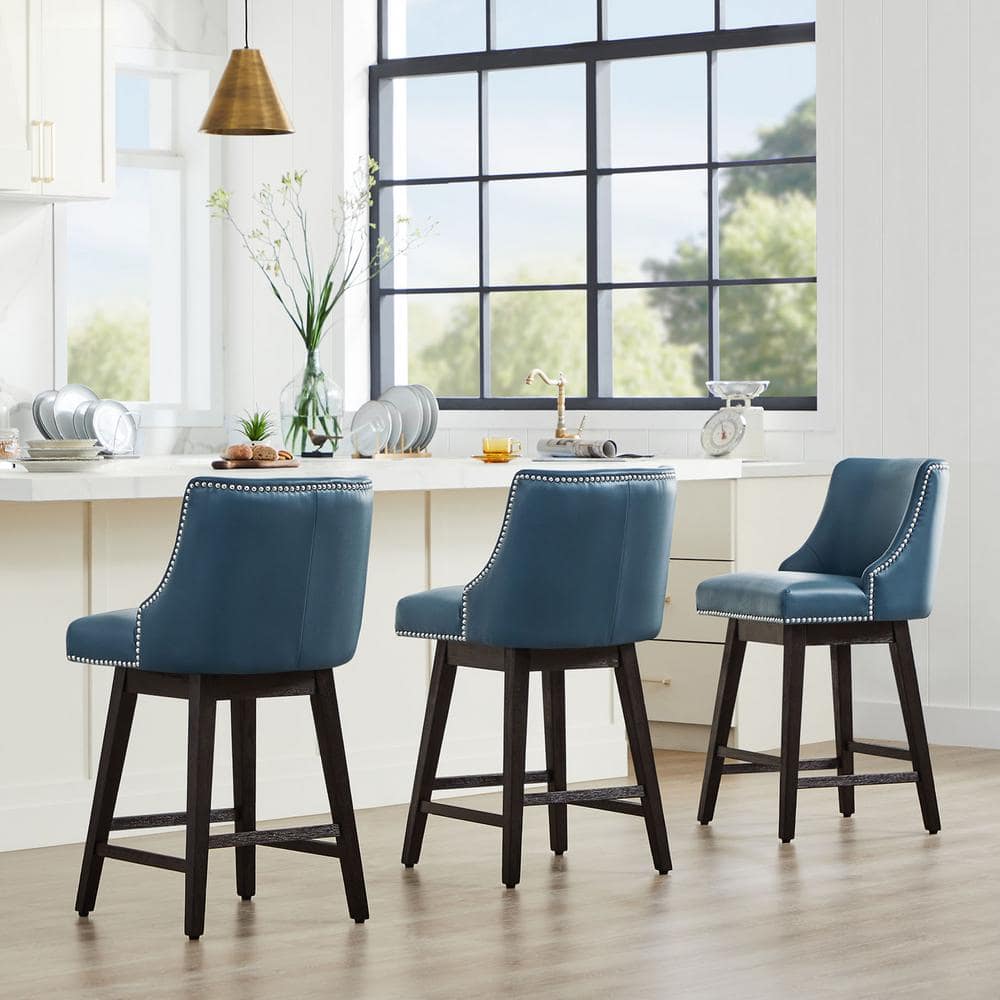 Spruce & Spring Martin 26 in. Blue High Back Solid Wood Frame Swivel ...