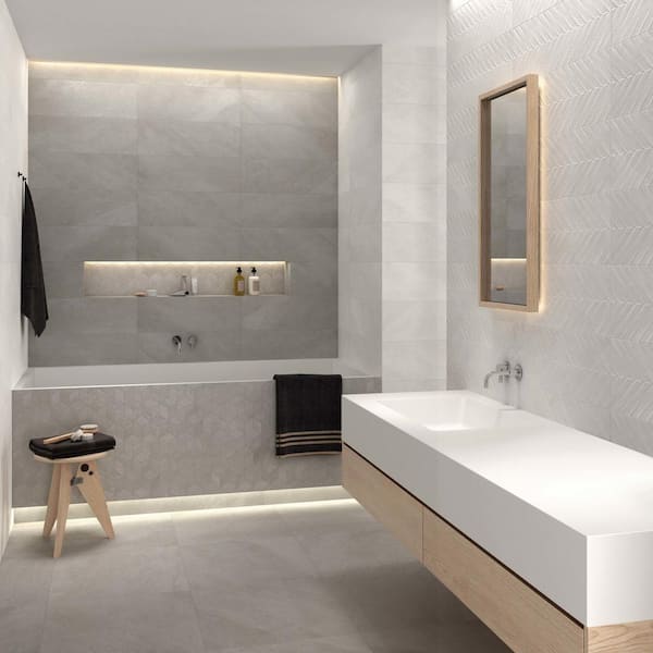 Textuality Chevron 16 in. x 47 in. Matte White Ceramic Wall Tile (15.5 sq. ft./Case)