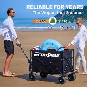 8.47 cu. ft. Black Outdoor Metal Beach Foldable Raised Camper Garden Cart w/Removable Inner Pocket and Lockable Wheels