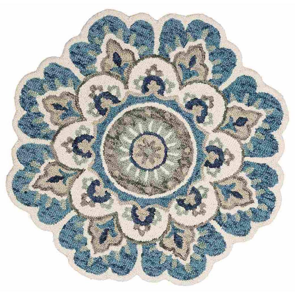 Daliah Modern Ivory/Teal 5 ft. x 5 ft. Floral Medallion Indoor Round Area R