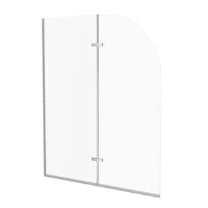 48 in. W x 58 in. H Frameless Pivot Bifold Tub Door in Hinged Bathtub Shower Door in Chrome with 1/4 in. Clear Glass