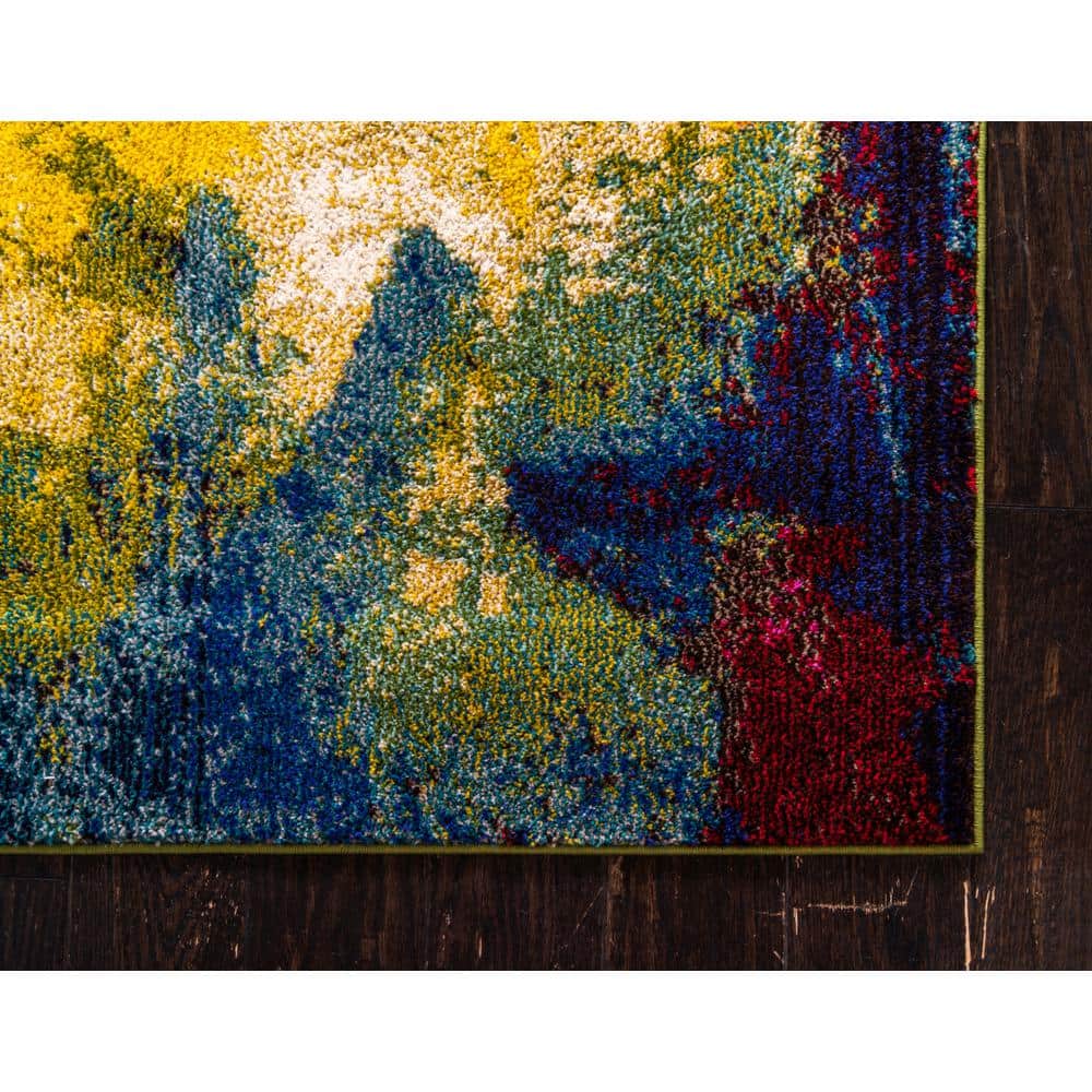 Light Blue Abstract Easy-Care Rectangular Synthetic Rug