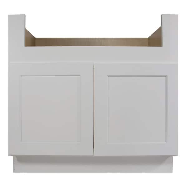 HOMEIBRO Dove Painted Shaker Style Ready to Assemble Farm Sink Base 36-in W x 34-1/2-in H x 24-in D