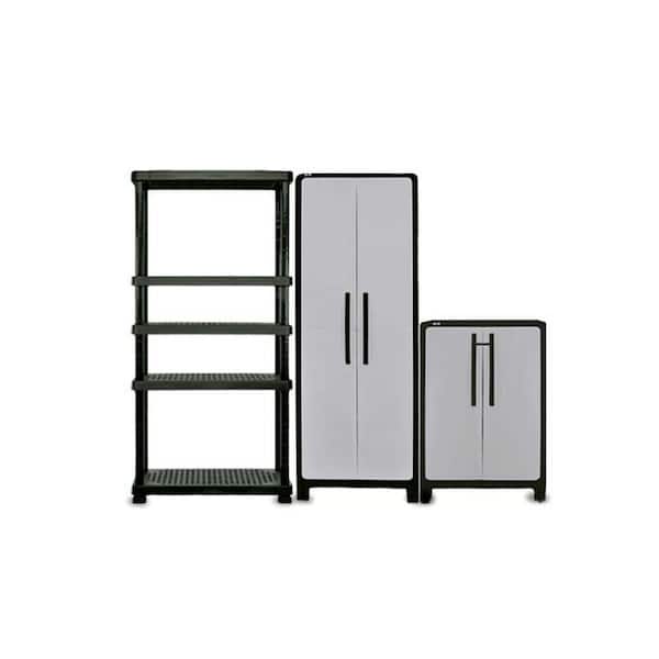 MQ ECO 90.9 in. W x 74.4 in. H x 18.1 in. D 1-Medium and 2-Large 11 Shelves Freestanding Cabinets in Black and Gray