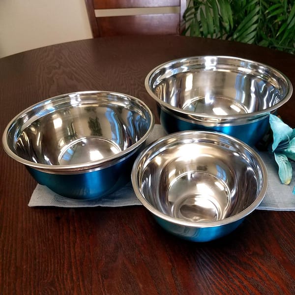 Ayesha Curry Pantryware Stainless Steel Nesting Mixing Bowls Set, 3-Piece,  Silver With Color Accent Handles