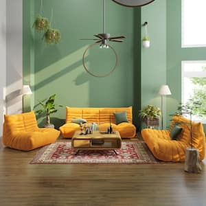 69 in. Armless 3-Piece Velvet Modular Sectional Sofa in Yellow with Reclining