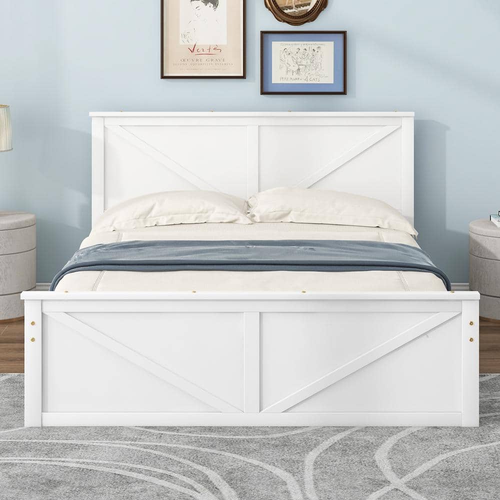 Queen Size White Pine Platform Bed with Storage Drawers