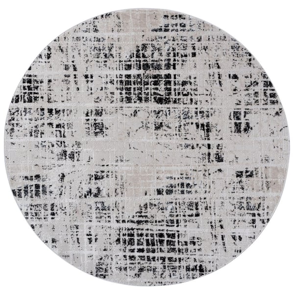 Mila 7 ft. x 7 ft. Round Black/Ivory Distressed Lattice Area Rug
