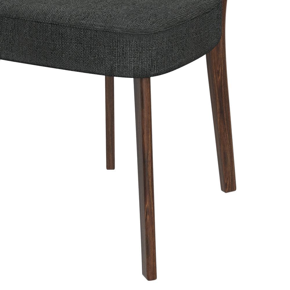 Charcoal Gray Linen Upholstered Side Chair with Walnut Wood Legs