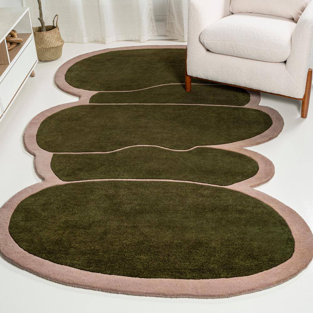 Whimsical Green and Pink Handwoven Wool Kids Area Rug, 6' x 9'